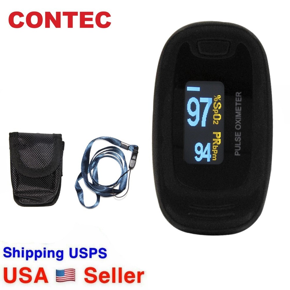 Black CMS50N OLED Fingertip Pulse Oximeter, Spo2 Monitor,Carry Case,Lanyard