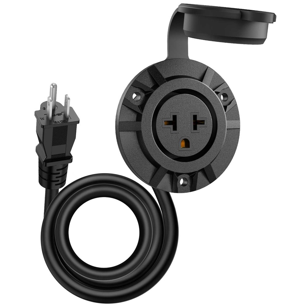 Outdoor Power Outlet 20A 125V Receptacle RV Shore Power Plug Integrated 20″ Cord