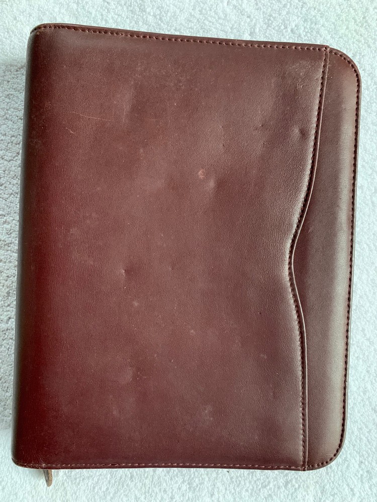 VTG DAYTIMER Planner Cover Zip Around Faux Leather 7-Ring Oxblood 8.5 X 10.5”