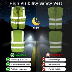 Class 2 High Visibility Safety Vest with Zipper Front 9 Pockets & Reflective