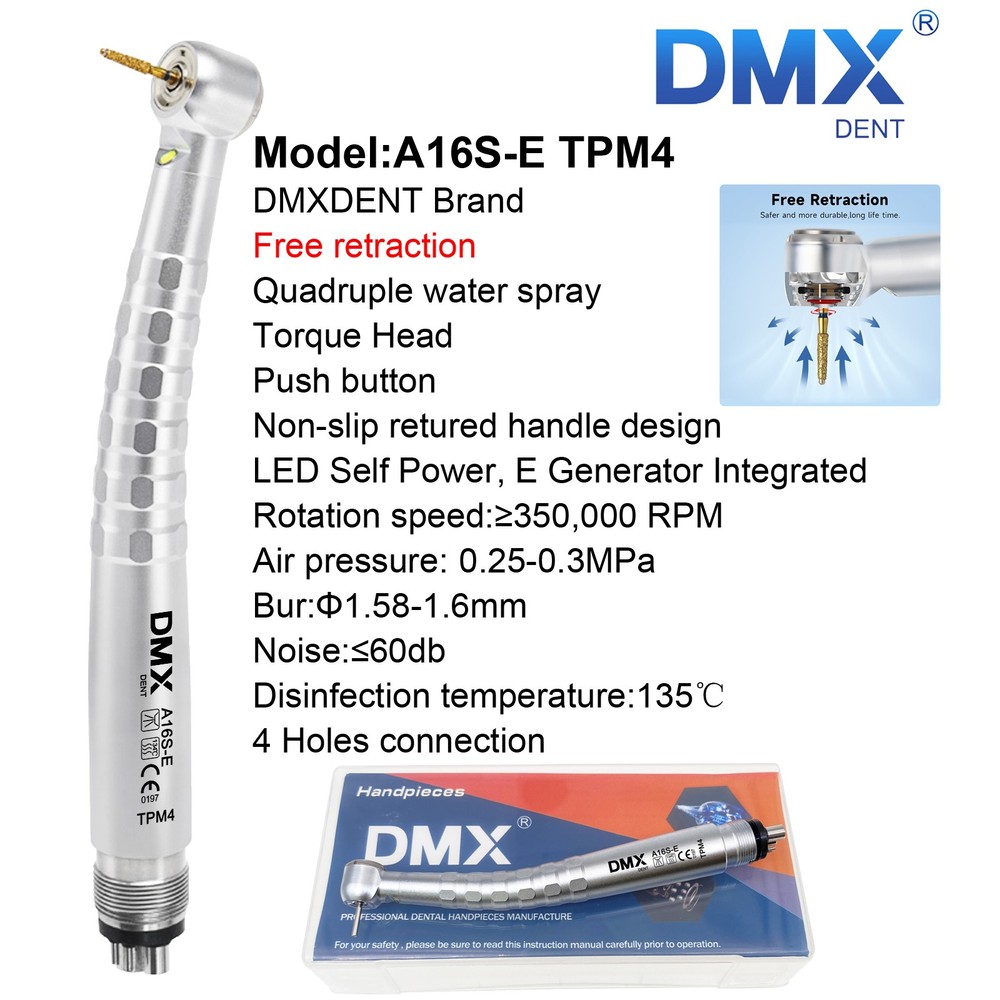DMXDENT A16S-E Dental LED E-generator High Speed Turbine Handpiece 0 Retraction