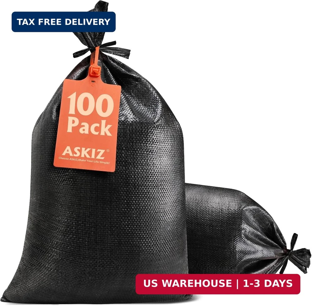 ASKIZ Heavy Duty Sand Bags with UV Protection – 16″ x 25.5″ Ultra Tough Polyprop