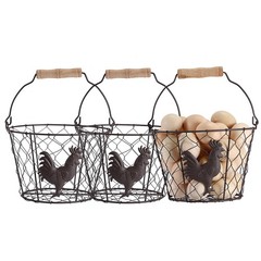 3 PCS 8’’ Farmhouse Egg Collecting Basket with Wood Handle, Rustic Metal Wire…
