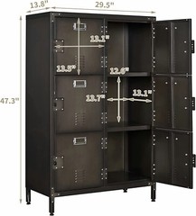 Vintage Metal Storage Cabinet 47.3H Industrial Steel Locker Cabinet with 6 Doors
