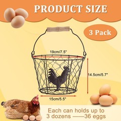 3 PCS 8’’ Farmhouse Egg Collecting Basket with Wood Handle, Rustic Metal Wire…