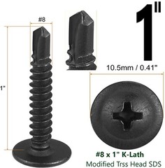 Modified Truss Head Self Drilling / Tapping Screws # 8 x 1″ K-Lath Black (1000)