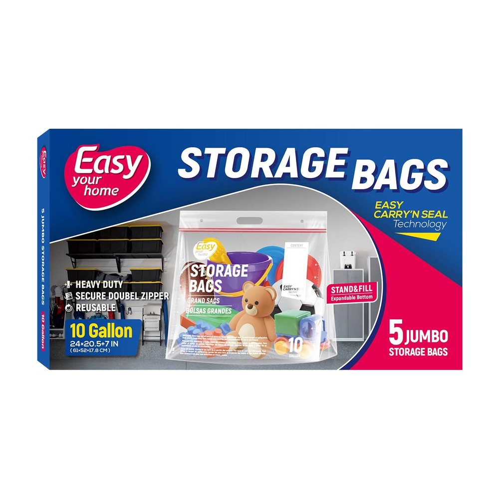 10 Gallon Jumbo Zipper Lock Bags XL Reusable Storage BPA-Free 3.15-Mil