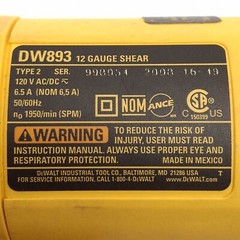 Dewalt DW893 Heavy Duty 12-Gauge Electric Shear, 1950 SPM, 120VAC/DC 6.5A