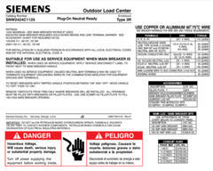 Siemens Outdoor Load Center Panel 125A Type 3R Convertible 24 Space 24 Circuit