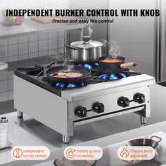 VEVOR 24″ Commercial Gas Stove 4 Burners Countertop Cooking Hot Plate Propane