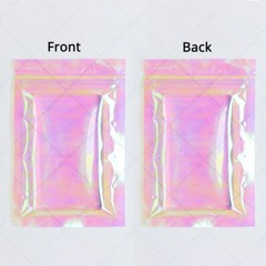 Multi-size Double-Side Glossy Holographic Pink Mylar Flat Zip Lock Pouch Bag