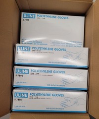 4 Boxes of New Uline 500 Polyethylene Gloves Clear 1 Mil S-7895 Single Use