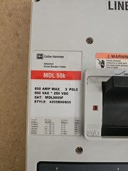 1) Cutler-Hammer MDL 50k 800A 3-Pole Circuit Breaker 551-600V MDL3800F MT3800T