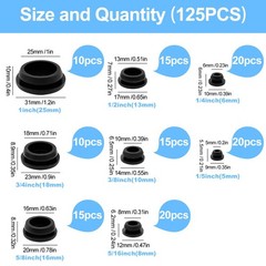 125Pcs Rubber Plugs for Round Holes, Durable and Long Service Life, 8 Sizes H…