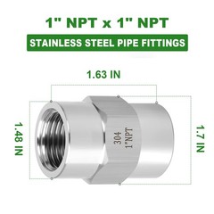 2PCS 304 Stainless Steel Pipe Coupling, 1-Inch Female x 1-Inch Female Fitting