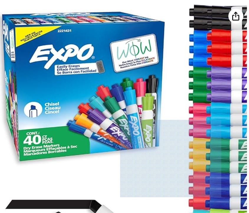 EXPO Dry Erase Markers, Low Odor Ink, Assorted Colors, Chisel Tip, 40 Count – Wh