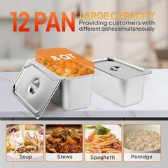 96QT 1500W Electric Commercial Food Warmer, 12-Pan Steam Table 8QT/Pan w/Shield