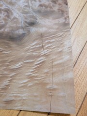 Myrtlewood burl veneer 1 piece 21″ x 15 1/4″ to 16″ & 1/42″ wood cracks 9″
