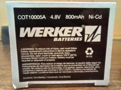 COT10005A – WERKER EMERGENCY EXIT SIGN BATTERY – 4.8V, 800mAh Ni-Cd 2-pcs. *NEW