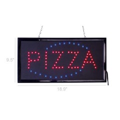“Pizza” Animated Blue Steady Red LED Sign with Hanging Chain 19X10X1″ Store