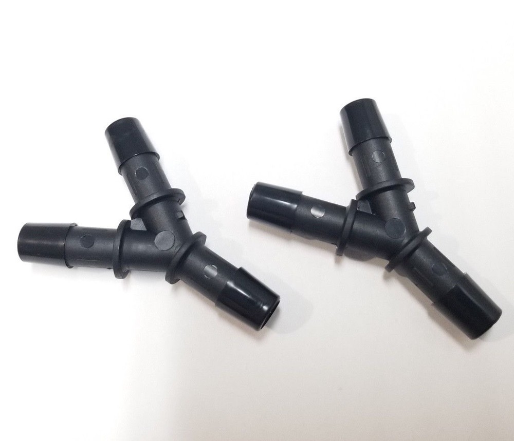 (2) Two 3/8″ Nylon Wye Y 3-Way Barb Black Tube Connector Fittings
