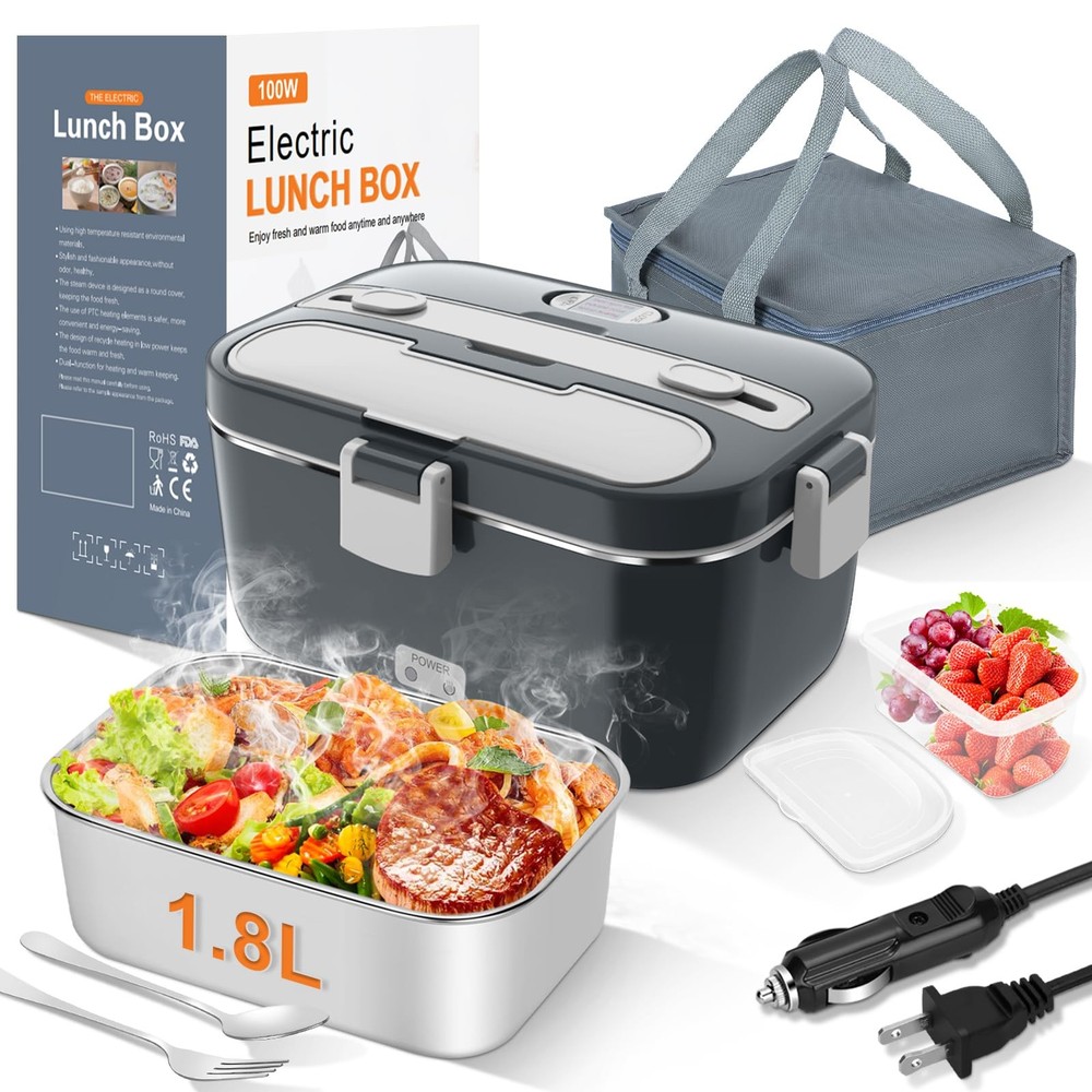 DUPASU Electric Lunch Box Food Warmer: Extra Large, Light grey+Charcoal grey