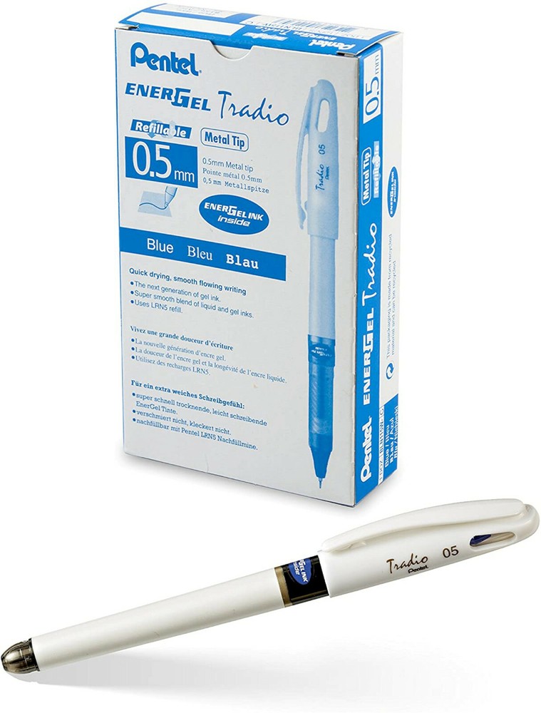 NEW Pentel EnerGel Tradio Pearl .5mm BLUE Gel Pens 12-PC Refillable Needle Fine
