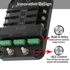 12V Fuse Block with Relay Kit, Automotive 6 Circuits Fuse Box With ACC Interface