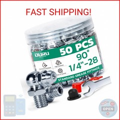 OURU 50PCS 1/4″-28 SAE Grease Fittings Kit, Zerk Grease Fittings 90 Degree with