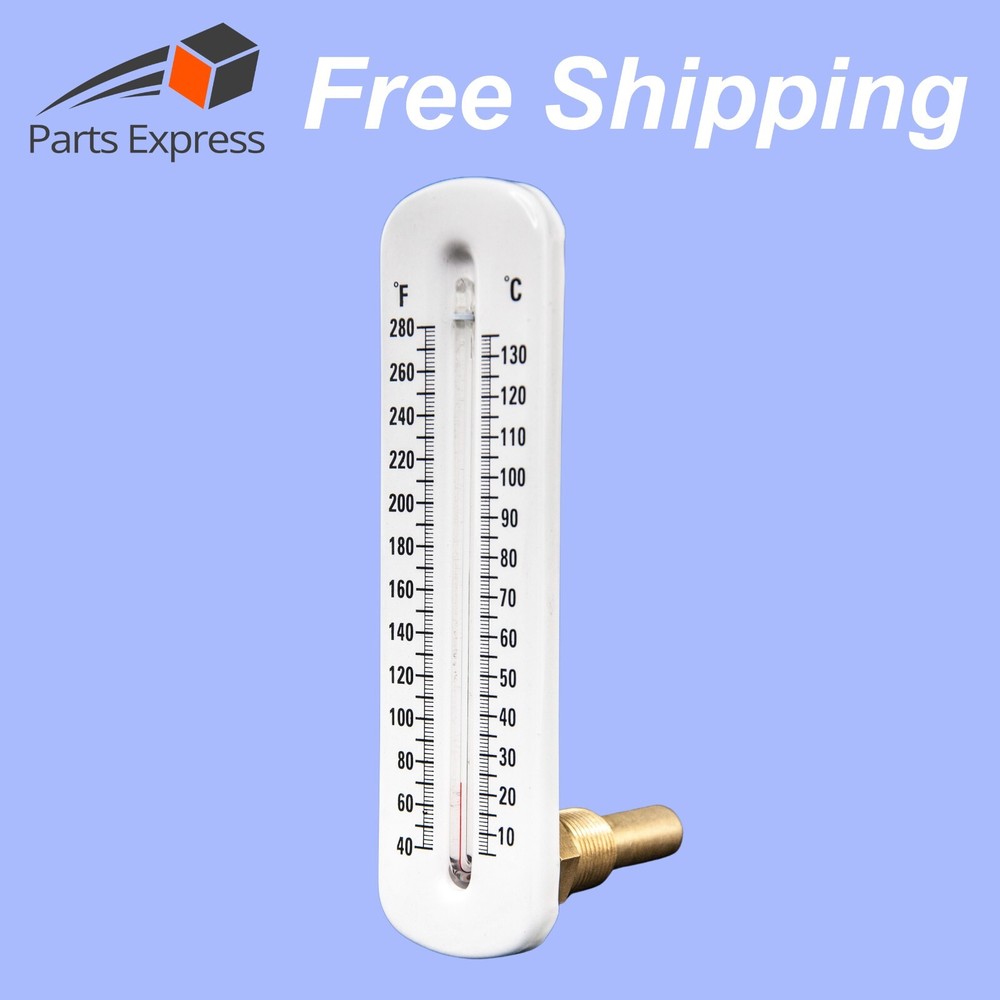 PREMIUM HOT WATER THERMOMETER (40ºF ~ 280ºF ), METAL PLATE, ANGLE, 1/2″ NPT