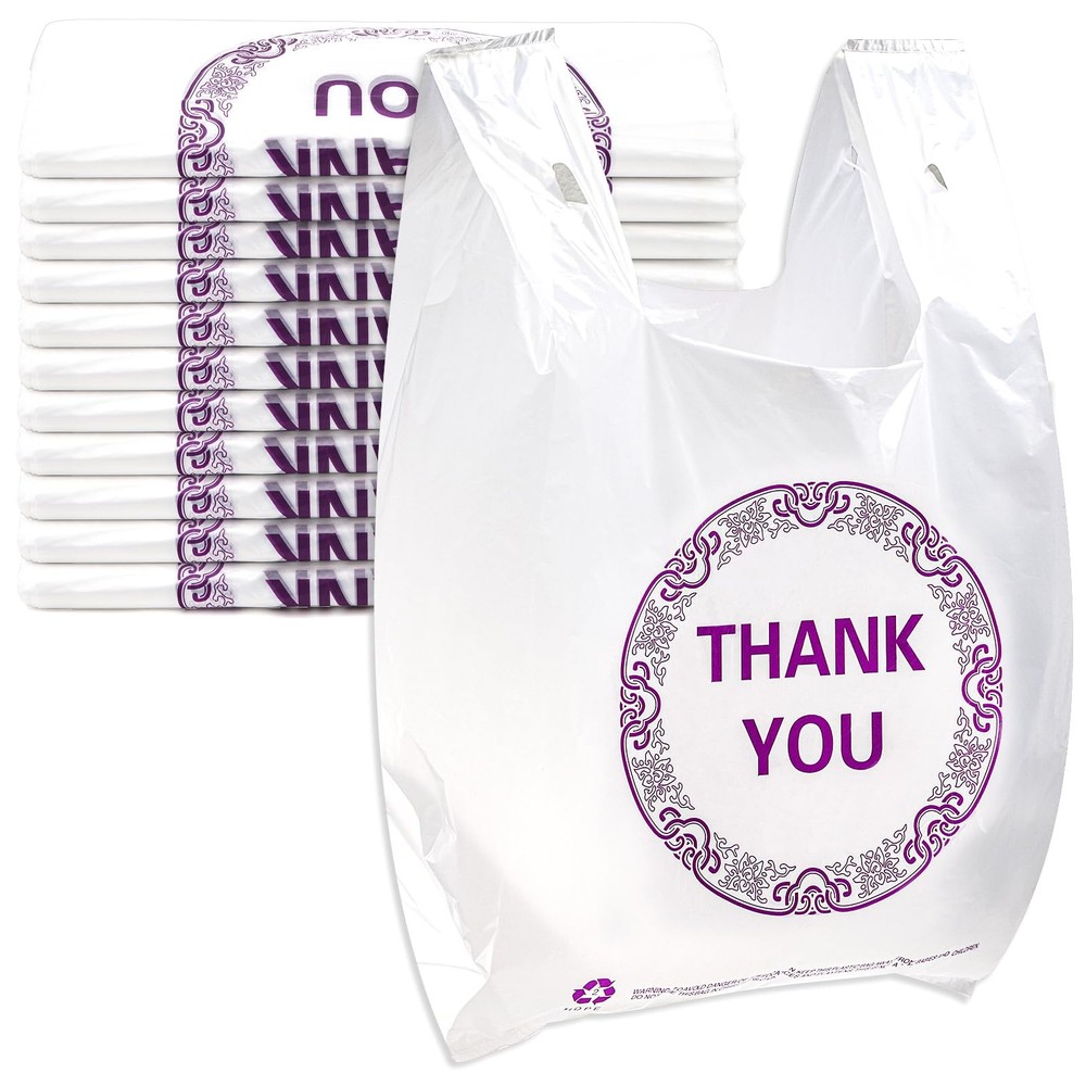 500 Count Thank You Plastic Bags with Handles, 21 x 13 Inch Thank You T-Shirt…