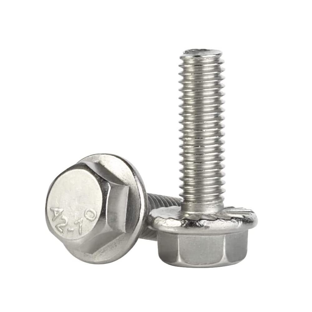 M6 x 30mm Flanged Hex Head Bolts Flange Hexagon Screws, M6-1.0 x 30mm, Silver