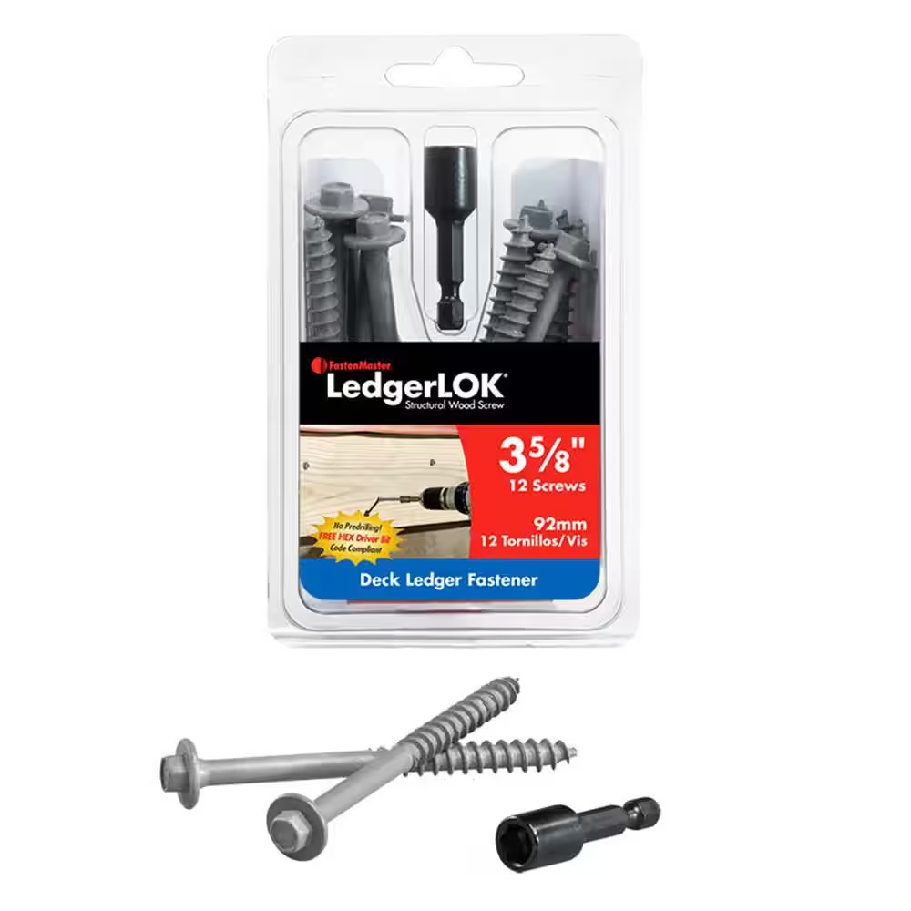 Ledgerlok Structural Ledger Board Screws – 3-5/8 Inch Wood Screws with Hex Head