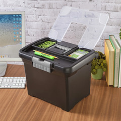 Portable File Box, Letter-Size Plastic File Storage Box with Handle and Divided