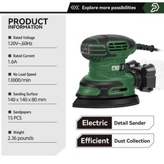 Prostormer Detail Sander, 13000RPM Mouse Sander, 1.6A Electric Palm Sanders w…