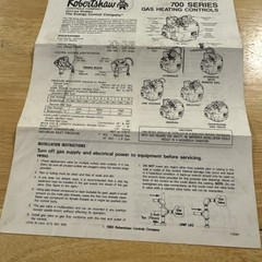 Robertshaw Controls Company 700 Series Gas Heating Controls Installation Data