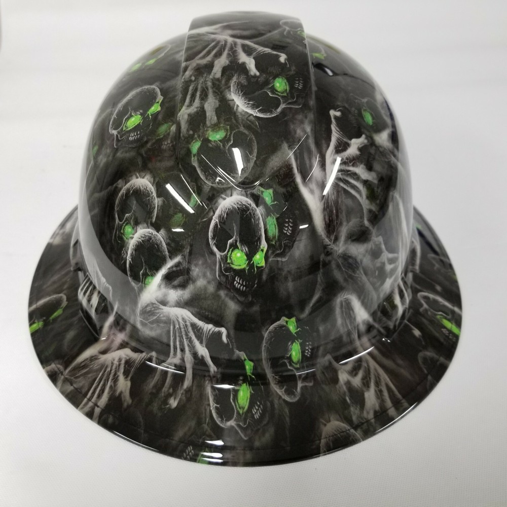 NEW FULL BRIM Hard Hat custom hydro dipped GREEN EYED CREEPER SKULL EVIL