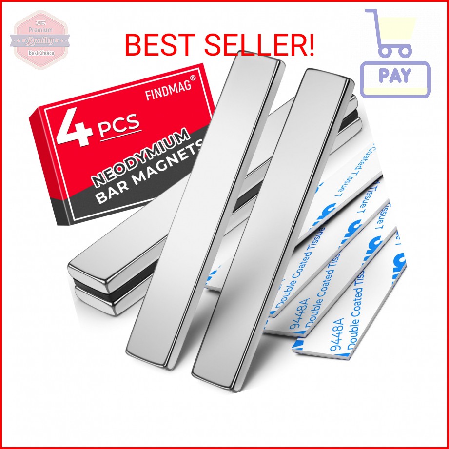 FINDMAG 4 Pack Magnets Bar, Rare Earth Magnet Heavy Duty, Strong Neodymium Bar M