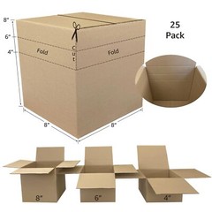 UOFFICE Multi-Depth Corrugated Boxes 8″ x 8″ x 8″ Bundle 25 Cube Boxes
