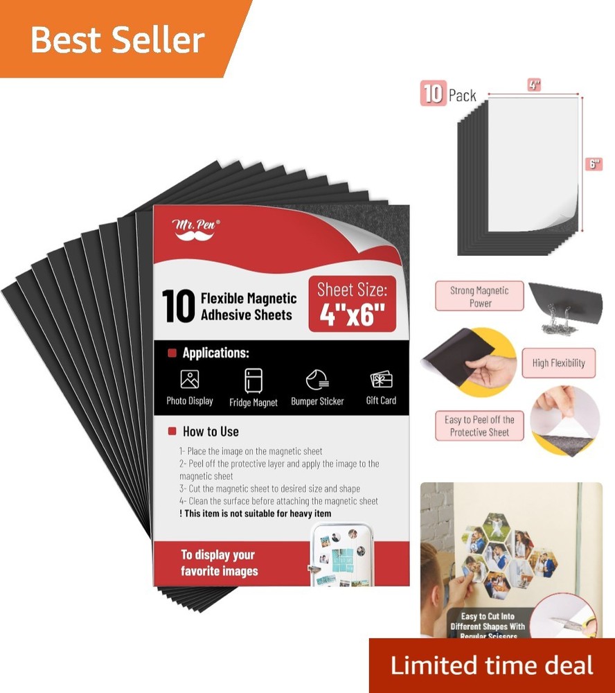 Adhesive Magnetic Sheets, 4″ x 6″, 10 Pack | Cuttable Flexible Magnet Sheets …