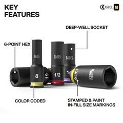 Klein Tools 65121IMPCT KNECT Deep-Well 3/8-Inch Drive Impact