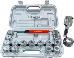 15Pc ER40 Precision Collet Set W/ R8 Bridgeport Shank Holder & Wrench-USA STOCK