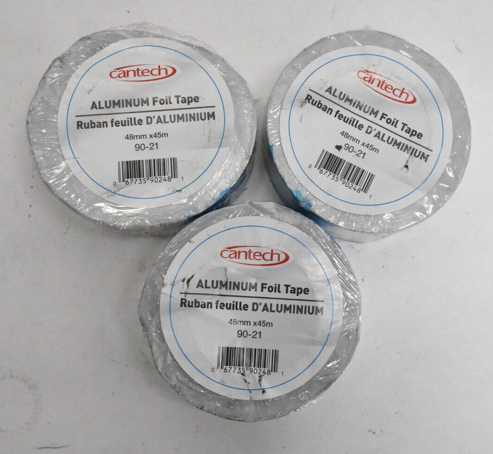 Cantech Aluminum Foil Tape Silver 2″ x 45m 90-21 Lot Of 3 Joint & Seal Duct Work