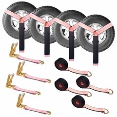 USA 4 Pack 2″ x 10′ Side Mount Wheel Net Tie Down Kit w/Wire J Hook Auto Hauler