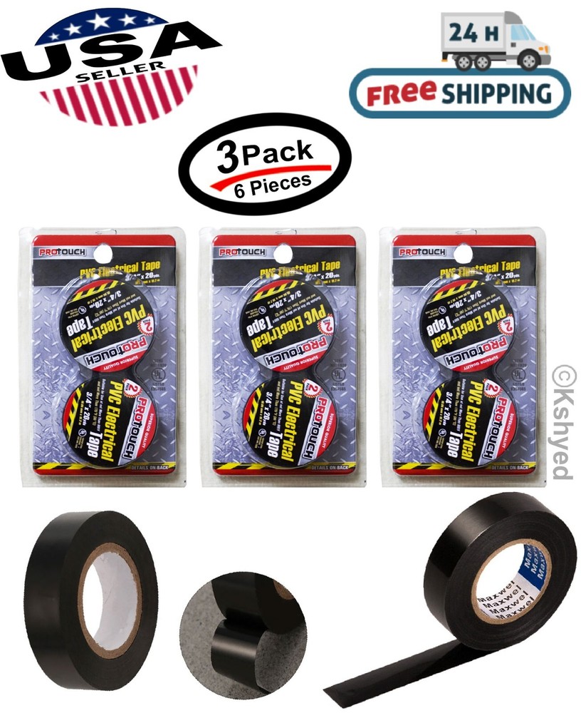 6 Rolls General 3/4″ X 20 yds Vinyl PVC Black Insulated Electrical Tape (3 Pack)