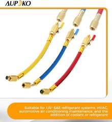 Color-Coded Heavy-Duty Refrigeration Hoses with 1/4″ Ball Valve – 600 Psi Max