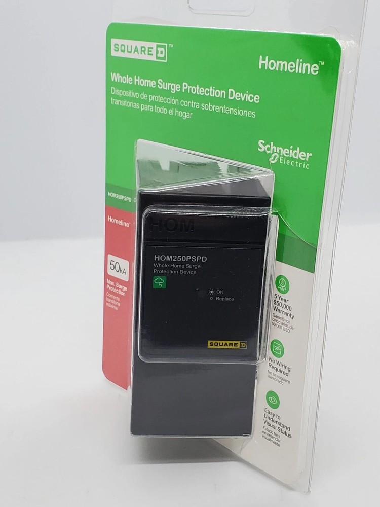 SQD – HOM250PSPD 50kA Rated Whole Home Surge Protector. No Wiring Required