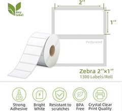 Direct Thermal Labels (12 Rolls, 1300 Labels/Roll) – 2” x 1” Barcode, Postage