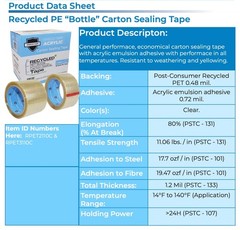 3″ 1.2MIL 110Y, 1CS/24ROLLS RECYCLED PET CARTON SEALING TAPE LIGHT/MEDIUM DUTY