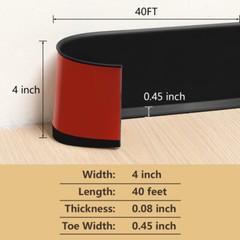 Vinyl Wall Base Baseboard Molding Trim 4″x 40FT Flexible Self Adhesive Black